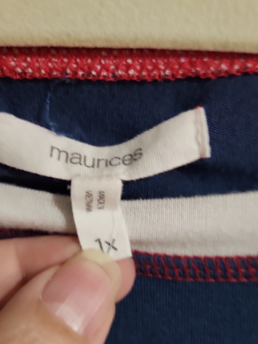 1XL Maurices Navy Blue Raglan Tunic with Cream/Grey Striped Sleeves - Picture 3 of 7